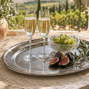 Plateau de service vintage italien en métal – Grand plateau ovale de majordome – Décoration pour table basse, desserte, coin petit-déjeuner et coiffeuse