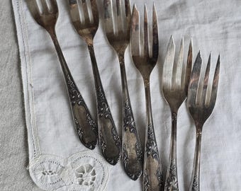 Set of 6 Antique Silverplated Pastry Forks | German Cake Forks | 100 Silverplate | Collectible Dessert Flatware