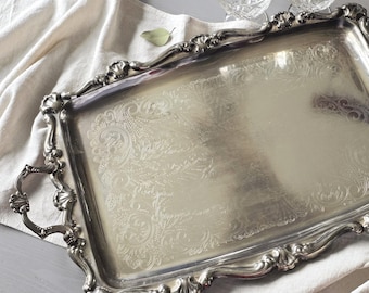 Bandeja de servir vintage, cafetera plateada, servicio de bebidas barroco, decoración de mesa rococó, acento francés para el hogar, 55 cm