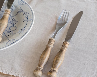 Vintage WMF Burgund Cutlery Set, Wood Handle Forks & Knives, German Cromargan Flatware