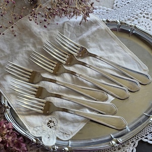 Vintage Forks Set of 6, Karanium 13/13 Flatware, Silver Tone Dinner Forks, European Cutlery Set, Mid Century Tableware, Kitchen Decor