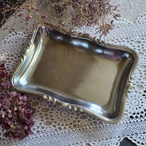 Vintage bricka, metall serveringsbricka, silverfat liten serveringsbricka, köksinredning, fransk bondgård, Demeyere Belgien