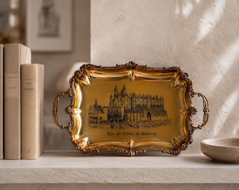 Ornate Gold Tone Vanity Tray, Baroque Jewelry Tray, Palma de Mallorca Decor