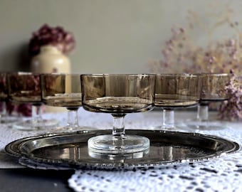 Vintage Coupe Glasses Set of 6, French Dessert Glasses, Champagne Coupe, Retro Glassware, Mid Century Barware, France Glass