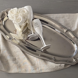 Large Vintage Serving Tray – Silver-Tone Guy Degrenne Tray 59×28 cm – French Glam Barware – Elegant Decorative Centerpiece