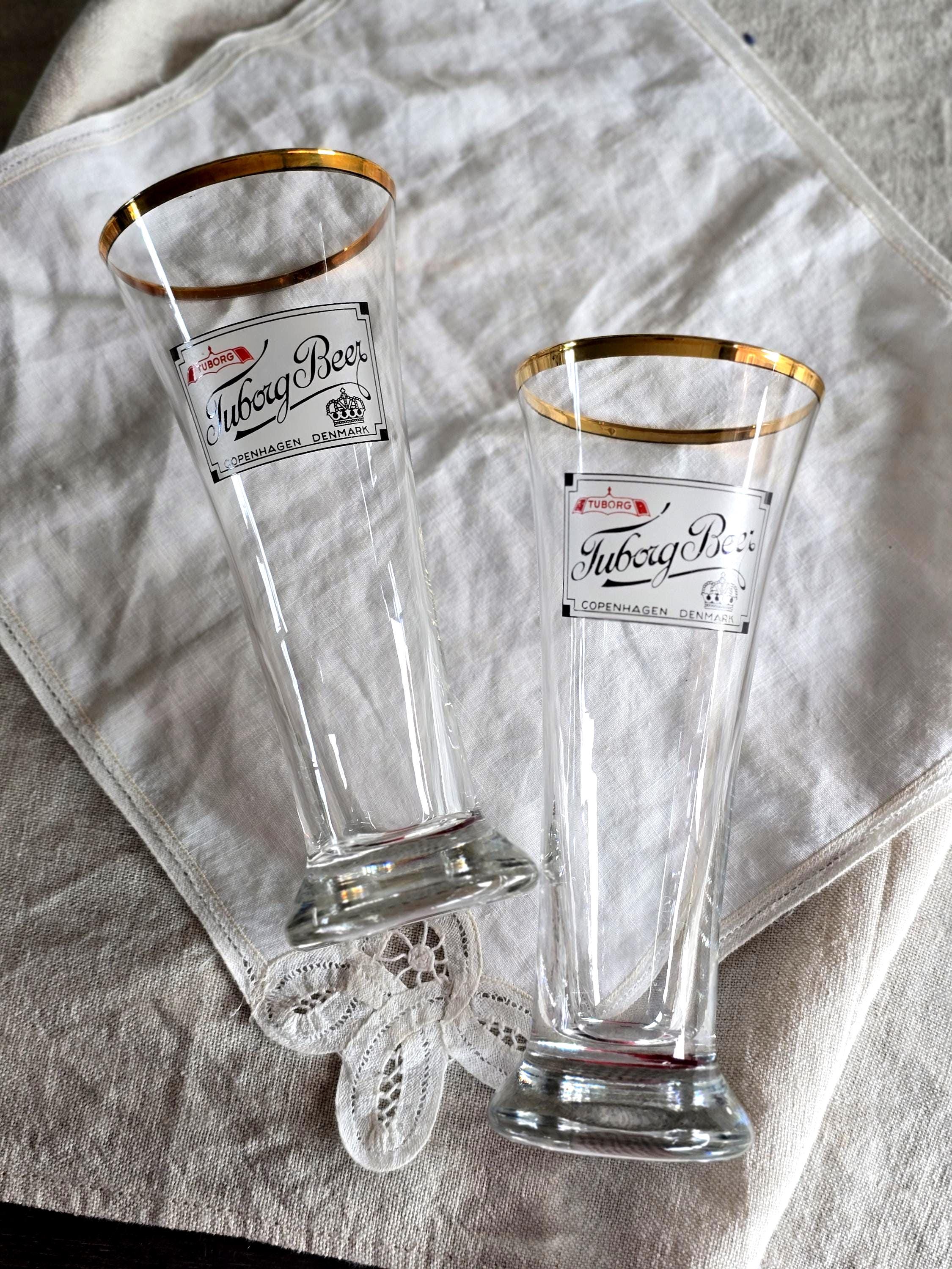 Set of 2 Vintage Tuborg Beer Glasses With Gold Rim – Copenhagen
