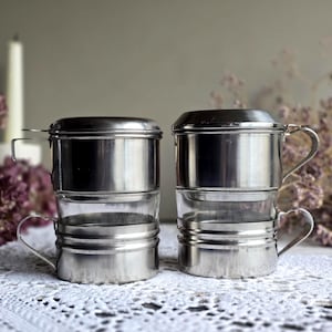 Vintage belgische Einzeltasse French Press Kaffeefilter 2er-Set, Duralex Retro Kaffee, Landhaus Wohnkultur, Retro Baes Filterpresse