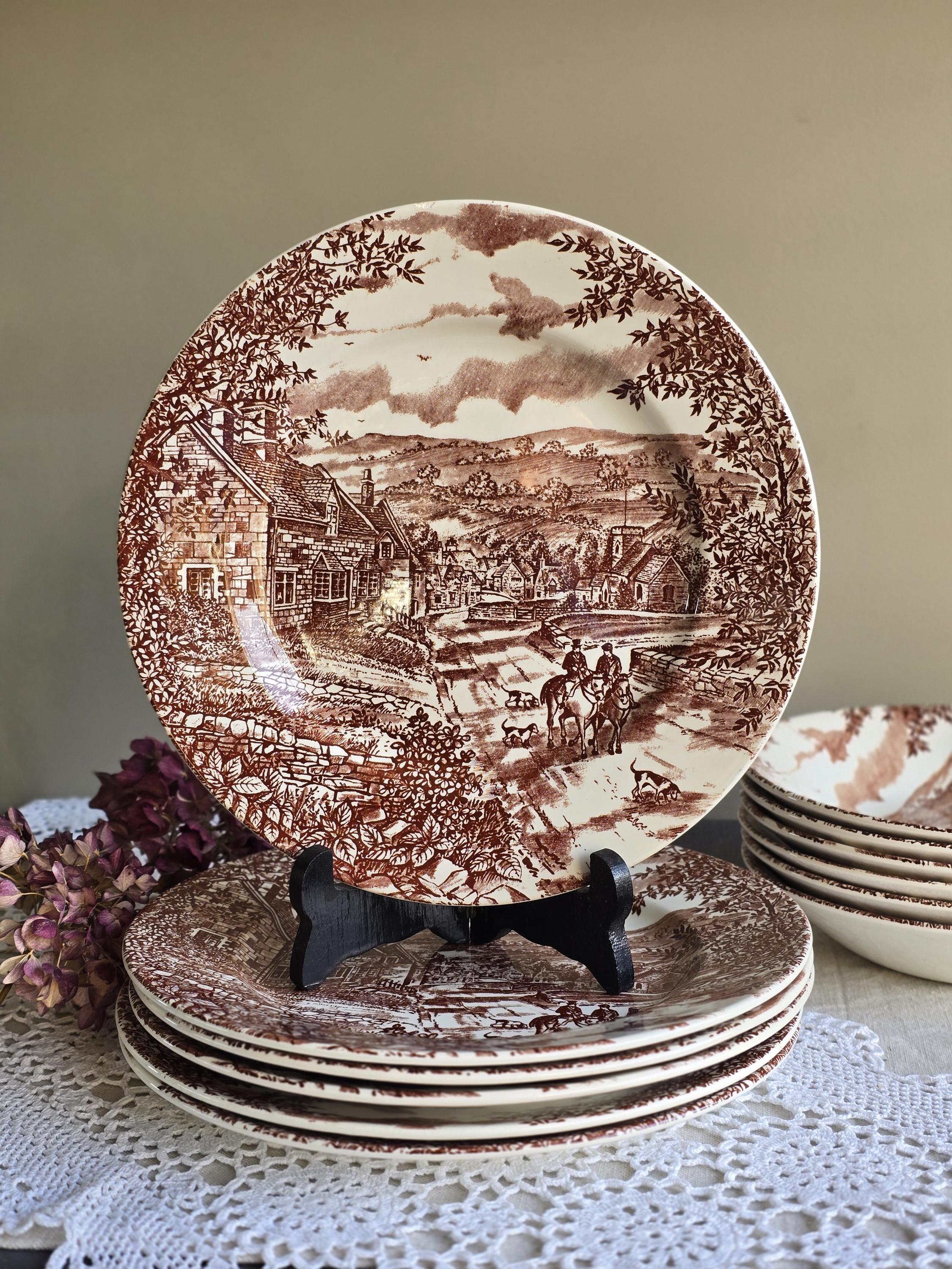 Vintage Broadhurst Village Dinner Plates – Set of 6 – English
