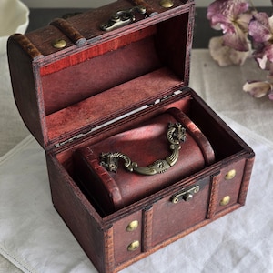 Set of 2 Vintage Wooden Treasure Chests – Old Jewelry Boxes – Rustic Storage – Vintage Decor – Rare Decorative Boxes