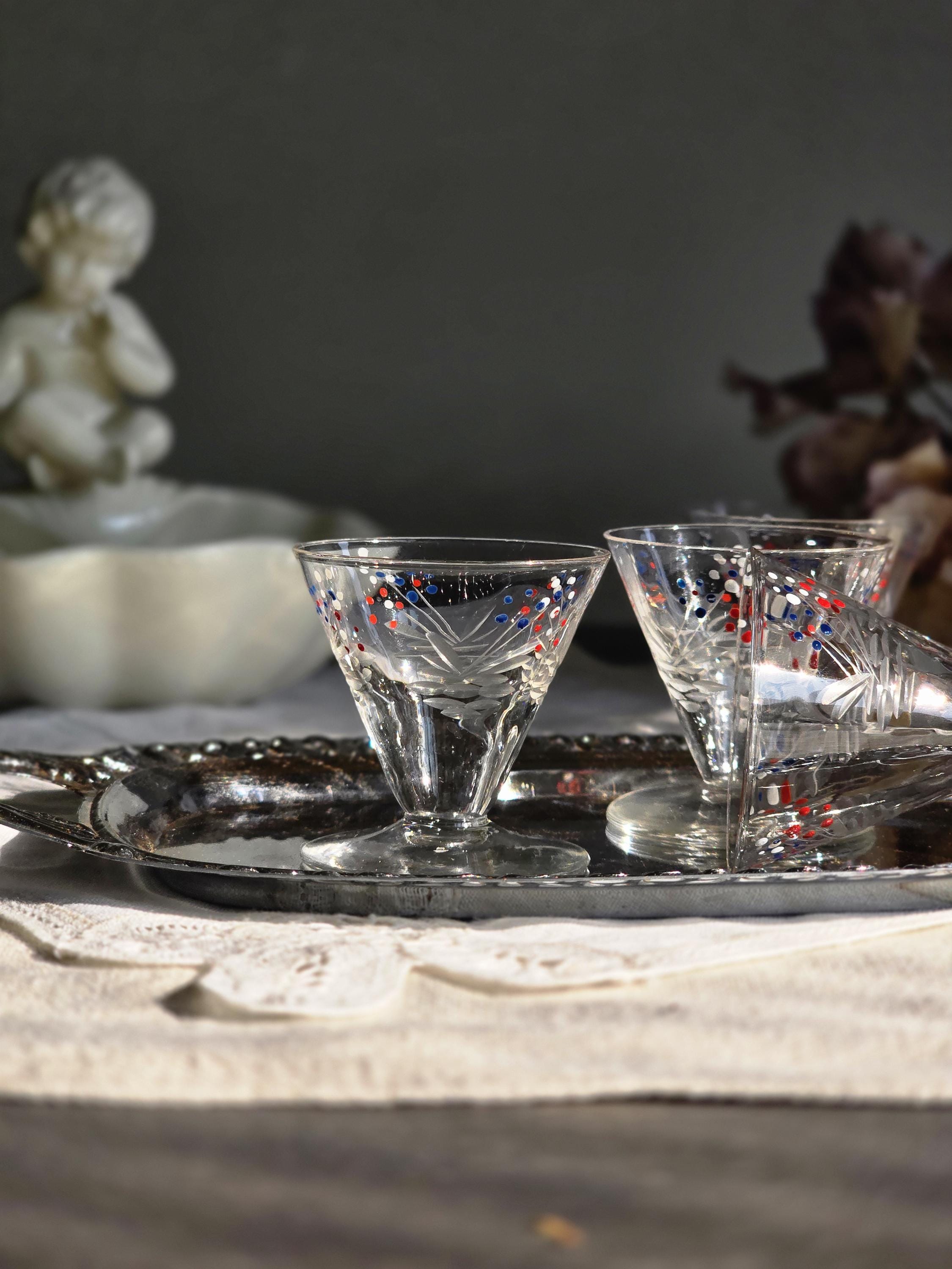 アンティークルグラリキュールセット1890年代エナメル彩ジャポニズム