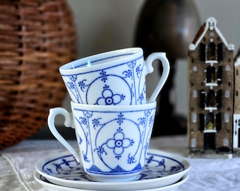 Vintage Winterling Schwarzenbach Bavaria Blue Onion Set, 2 Porcelain Cups & Saucers, German Tea Coffee Set