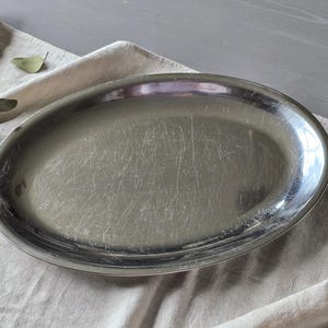 Vintage Serving Tray, Oval Stainless Steel Platter, Reppel Belgium Barware, Silver Tone Serving Piece, Coffee Service Tray, 36.5x25 cm image 4
