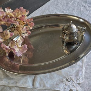 Vintage Reppel Massif 18/8 Oval Tray – 36×25 cm Stainless Steel Platter – French Tableware – Mid-Century Barware – Rustic Silver Decor