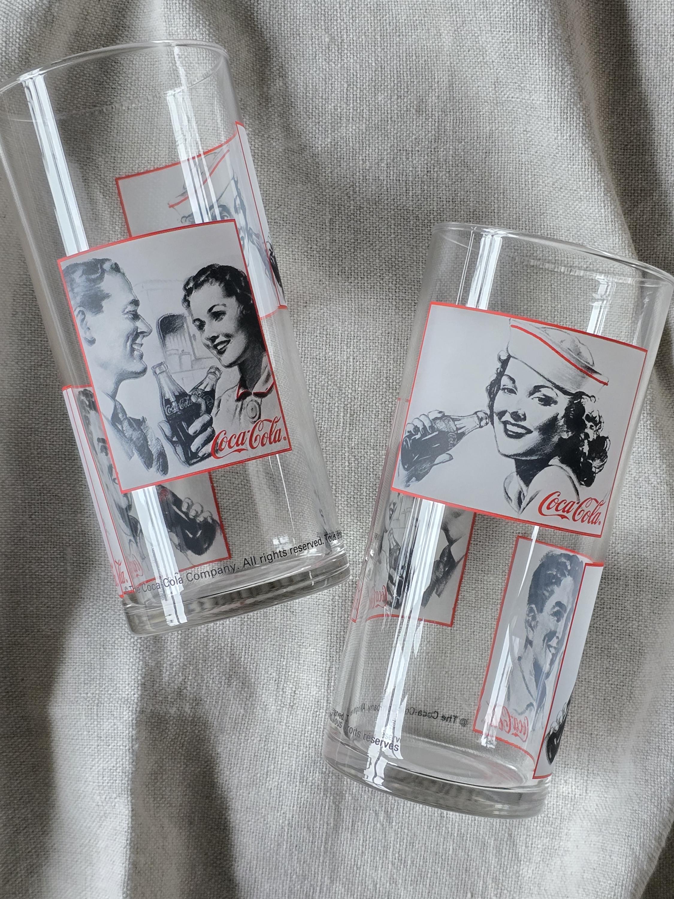 ヴィンテージ コカコーラ グラス 2個セット、1950年代のカラーイラスト