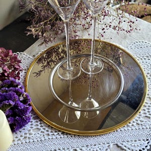 Vassoio da portata vintage in metallo francese Bouillet Bourdelle, rotondo, 30 cm, color argento, stoviglie di metà secolo