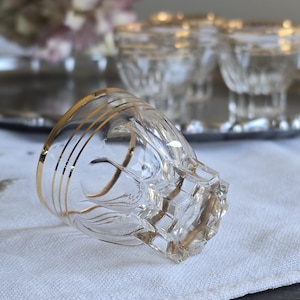 Vintage Crystal Liqueur/Vodka Glasses with Gold Rim - Set of 4. Collectible Shot Glasses. Shabby Chic. Mid Century Modern. France Glasses