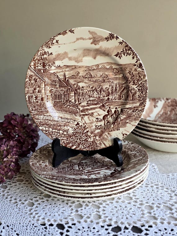Vintage Broadhurst Village Plates Set of 6 | 21 Cm English