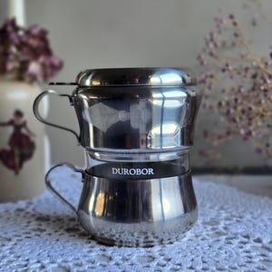Filterset för en kopp kaffe, vintage Durobor droppbryggare, belgisk pour over-kaffekopp med metallfilter