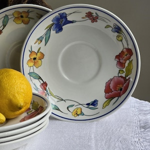 Set von 6 Vintage Alpine Untersetzer – Wildblumen, Made in England – 14.5 cm – Cottagecore Charm