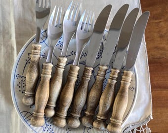 Vintage WMF Burgund Cutlery Set, Wood Handle Forks & Knives