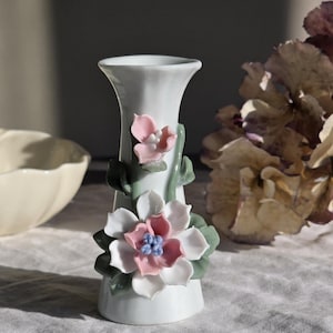 Delicate Vintage Porcelain Bud Vase with Hand-Painted Floral Detail – Romantic Home Decor, 1980s