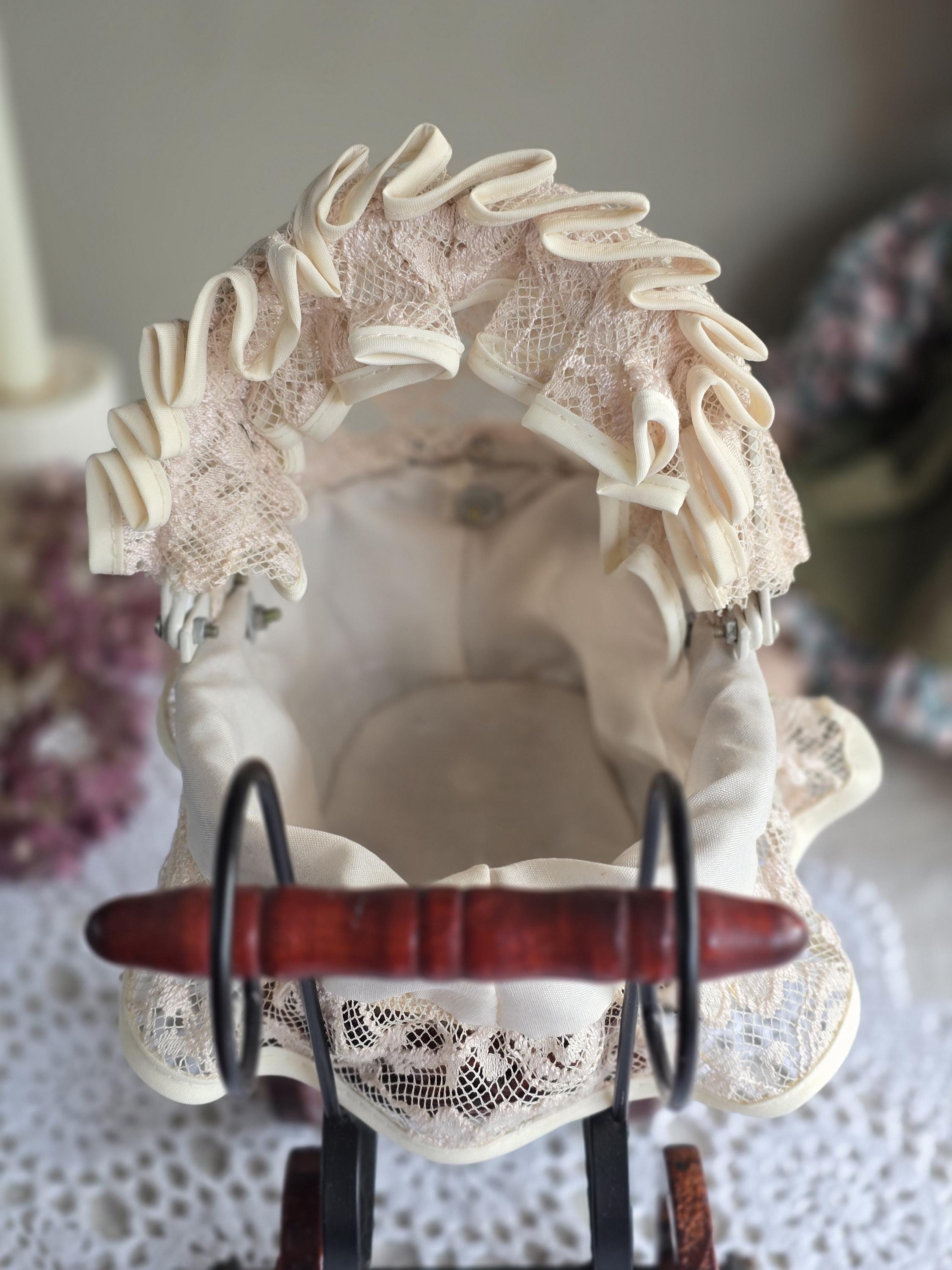 Prams Display Vintage Doll Pram, Miniature Baby Carriage, Wicker Doll Pram, Lace ...