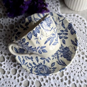Vintage Myott Meakin Blue Floral Teacup & Saucer | English Transferware Tea Set | Made in England