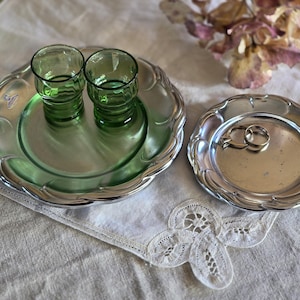 Demeyere Belgium Vintage Silberfarbenes Tablett-Set - kunstvolle rechteckige Serviertabletts mit Griffen