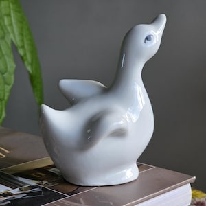 Vintage Porcelain Goose Figurine – White Glazed Collectible Bird Statue