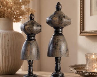 Rare Wooden Mannequin Display Stands – Set of 2, 37 & 30 cm – Rustic Jewelry Holders  Decorative Props