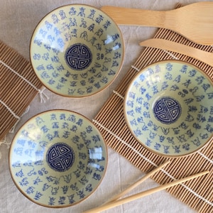 Ensemble de 3 bols en céladon chinois vintage, bols de longévité 100 Shou, porcelaine à glaçure craquelée, marque de style Xuande