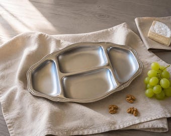 Vintage Oval Serving Tray, Large Stainless Steel Tray, Reppel Massif 18/8, European Tableware, 40 x 27 cm