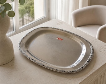Vintage WMF serveerschaal, Cromargan roestvrijstalen sierlijke barokschaal, Duits servies