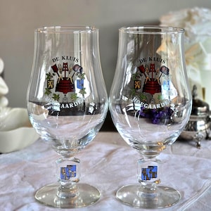 Vintage Hoegaarden De Kluis Beer Glasses, Set of 2 Collectible Belgian Beer Goblets, 18 cm