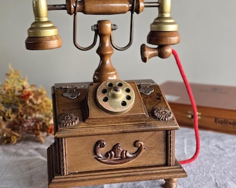 Vintage Wooden Telephone Jewelry Box – Lift-Top Lid, Red Velvet Lining, Rustic Decorative Storage, Collector’s Gift – 28×19.5×13.5 cm