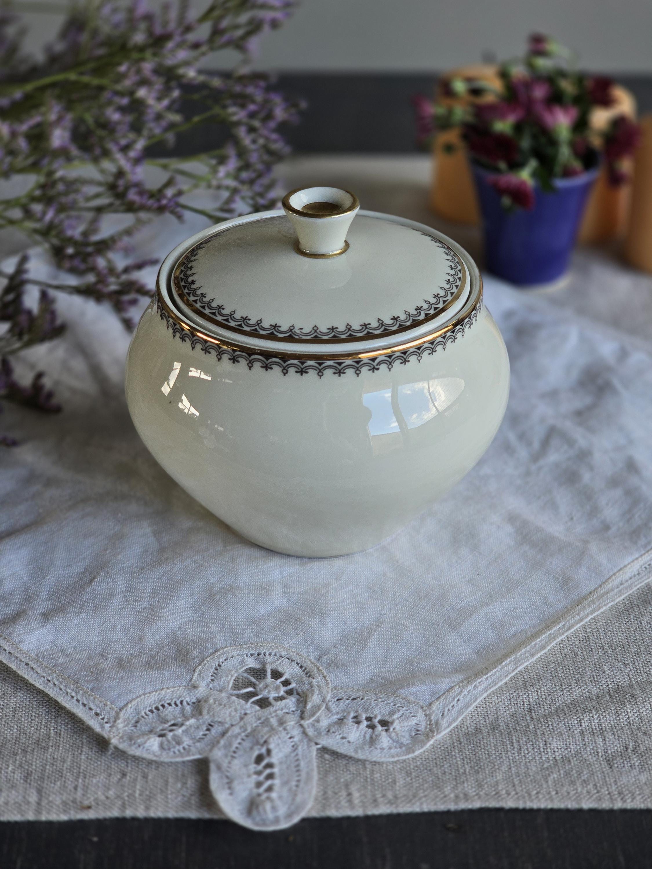 Vintage Combina Serviezen Bavaria Porcelain Jar With Lid – Ivory White With Gold Trim – German Fine China, Mid-century Collectible