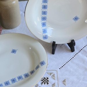 Mid-Century Blue Floral Porcelain with Gold Rim | 1950s German Dinnerware | 22.5 cm / 9&quot;
