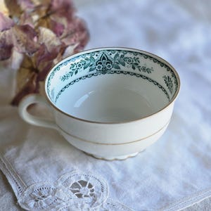 Exquisite 1920s Paul Muller Bavaria Bone China Teacup, Delicate Green Floral & Gold Rim, Antique German Porcelain