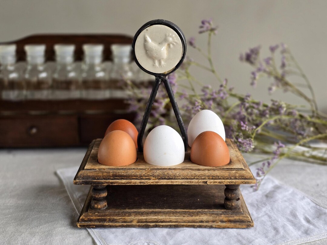 Egg Rack Rustic Vintage Rustic Wooden Egg Holder With Ceramic Hen Motif – Farmhouse ...