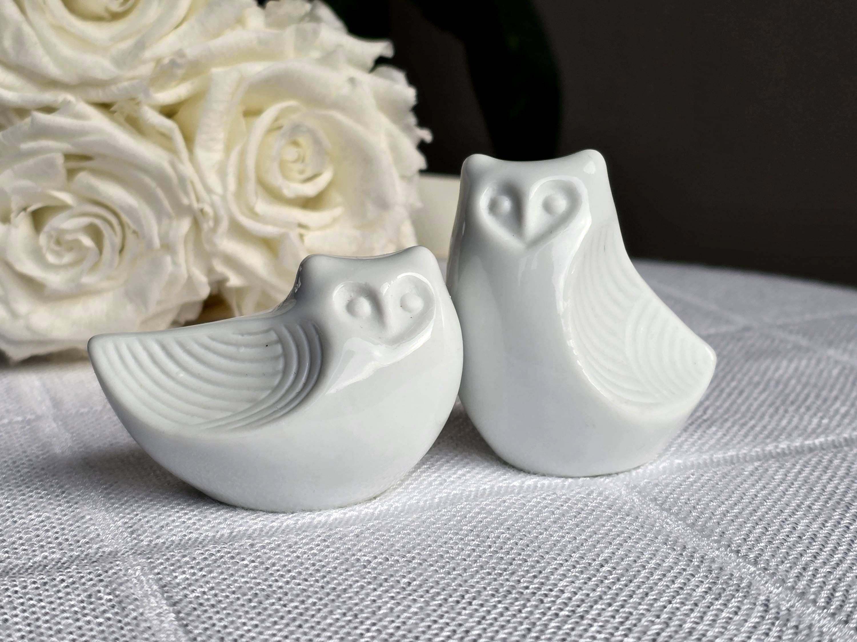 Vintage Owl Salt and Pepper Set Ceramic Porcelain Bird Shakers Retro Kitchen Decor Pair