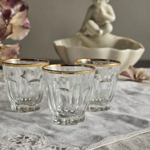 Vintage Crystal Liqueur/Vodka Glasses with Gold Rim - Set of 3. Collectible Shot Glasses. Shabby Chic. Mid Century Modern. France Glasses
