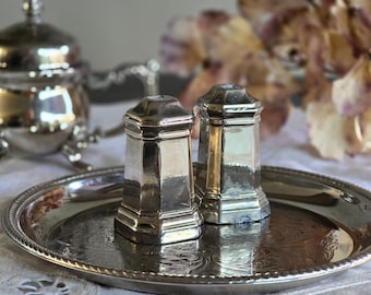 Saleros y pimenteros vintage en miniatura – Metal plateado – Patinado – Decoración de mesa retro – Pareja coleccionable – 5 cm