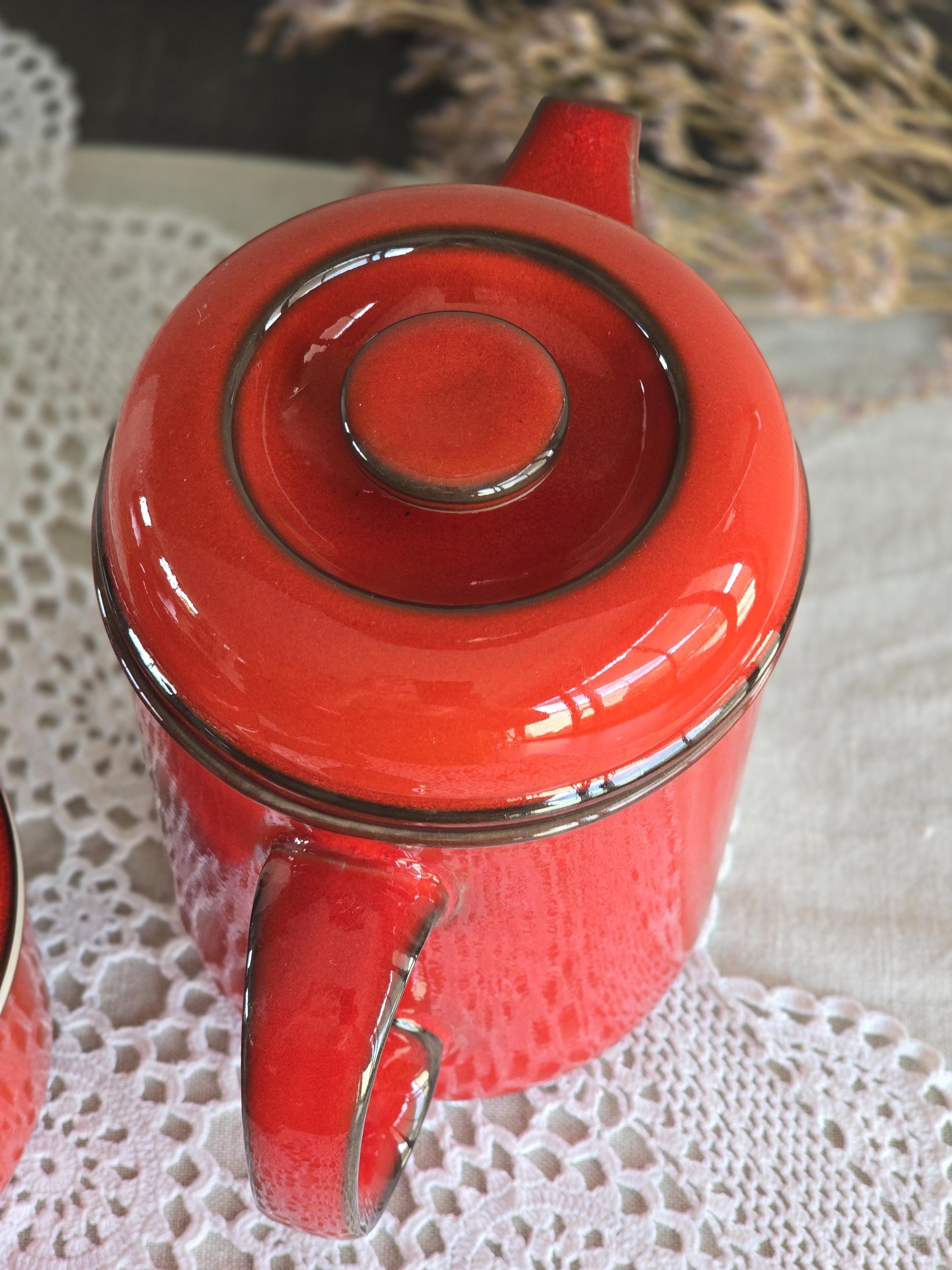 Vintage Red Coffee Pot & Saucepan Set, Thomas Flammfest Germany