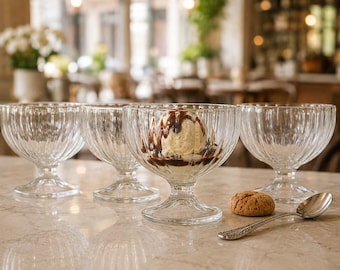 Vintage Bormioli Rocco Eisbecher, 1970er Jahre italienische Glas Dessert Teller, 4er Set