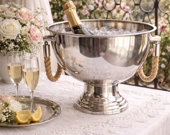 Vintage Champagne Bucket, Large Ice Bucket, Wine Cooler French Barware, Champagne Cooler Silver Wine Bucket