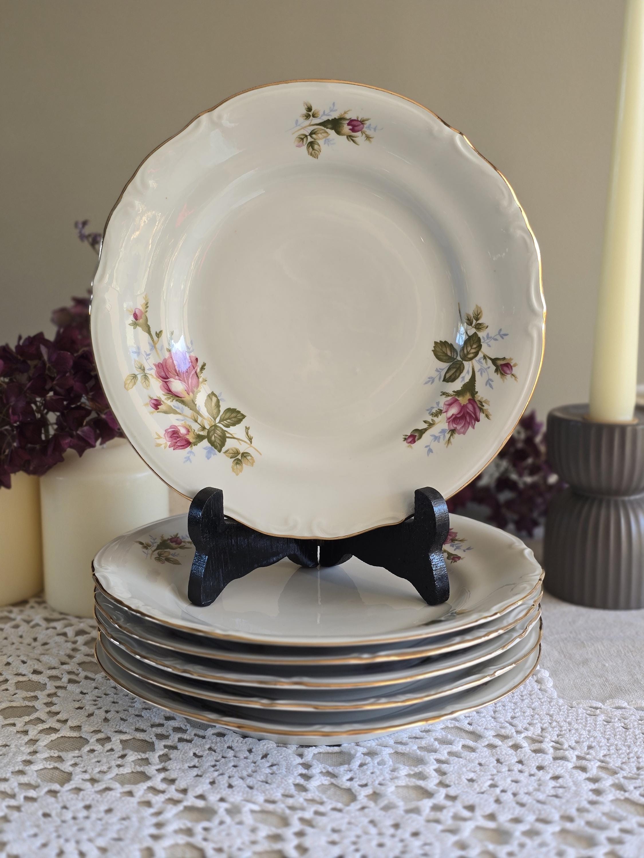 Vintage Chodziez Porcelain Plates – Set of 6 – Pink Rose Design