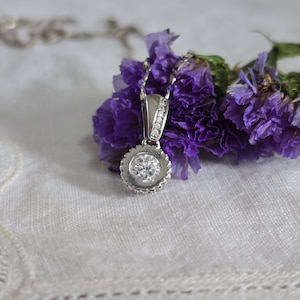 Vintage Sterling Silver Necklace with Sparkling Crystal Pendant – 925 Silver – 48 cm Chain