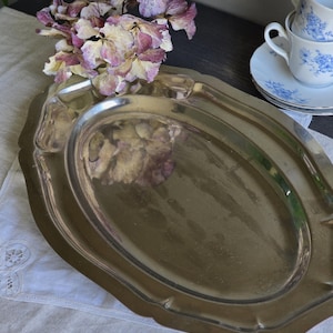 Vintage Large Oval Metal Tray Inox 18/10 | Rustic Farmhouse Shabby Chic Serving Tray