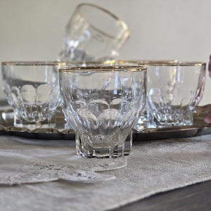 Vintage French Shot Glasses – Set of 6 – Clear Glass with Gold Rim – Barware – Small Liqueur Glasses – 1960s France
