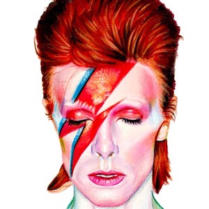 David Bowie Aladdin Sane gouache painting 7x5 print